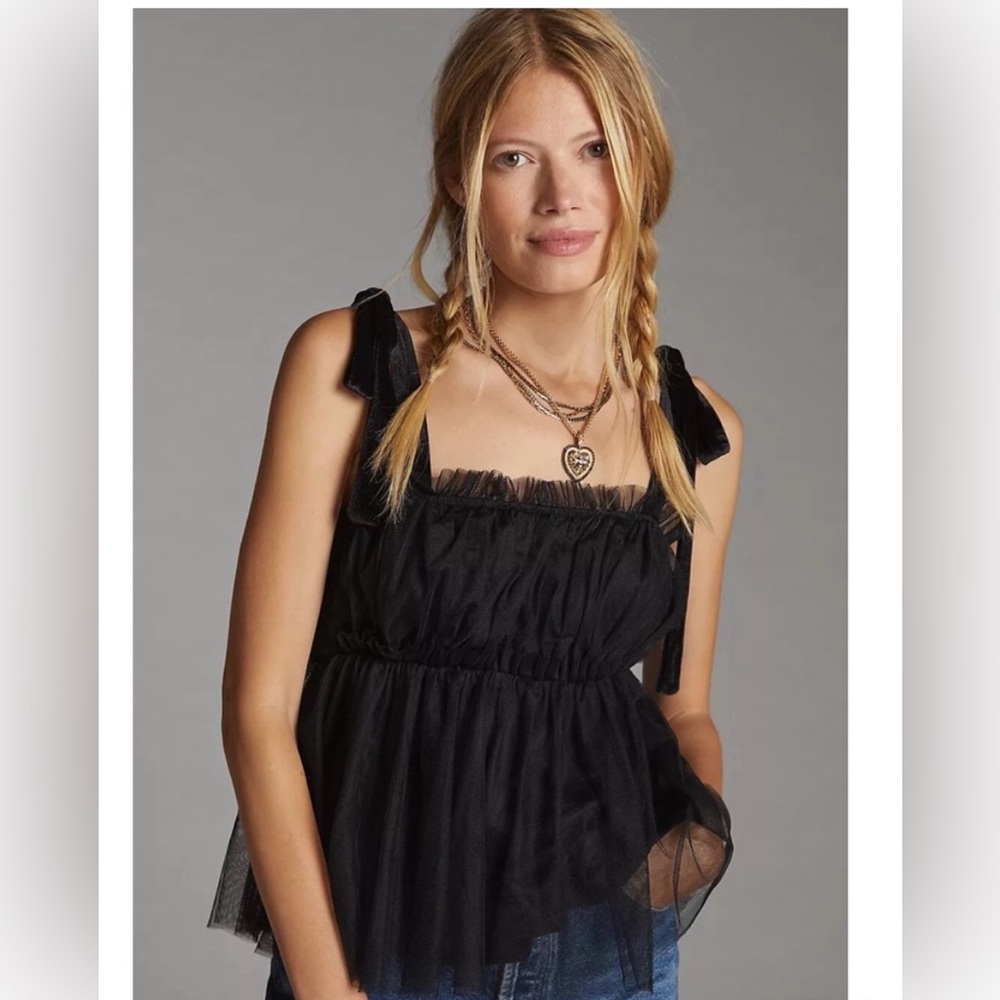 NWT Sunday In Brooklyn Anthropologie Black Tulle Layered Tank Top